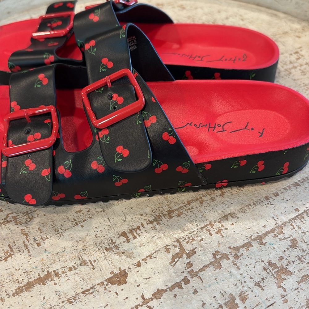 Betsey Johnson Black and Red Cherry Sandals - Picture 4 of 8